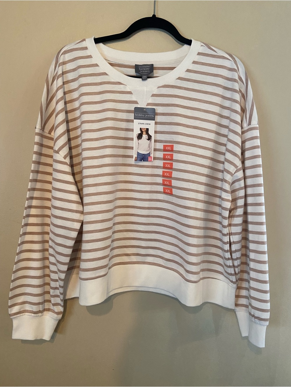 Berkeley Jensen Cream & Taupe Striped Crewneck Sweater